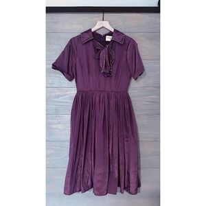 JessaKae Dress Embellished Studded Beads Silky Brown Pin‎ Up Size Small